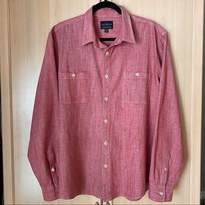 Lucky Brand Saturday Stretch Shirt Red Sunwashed Contrasting Stitch Pockets XL